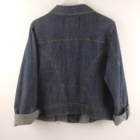 NEW ARRIVAL! CAbi Dark Wash Jean Jacket Snap Front - Picture 6 of 8